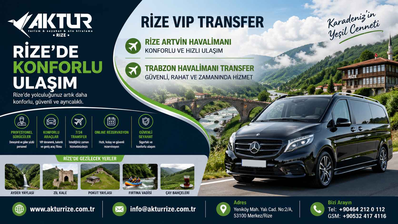 Rize günübirlik turlar, Ayder Yaylası ve Karadeniz doğa manzarası VIP tur Mercedes Vito araç kiralama hizmeti